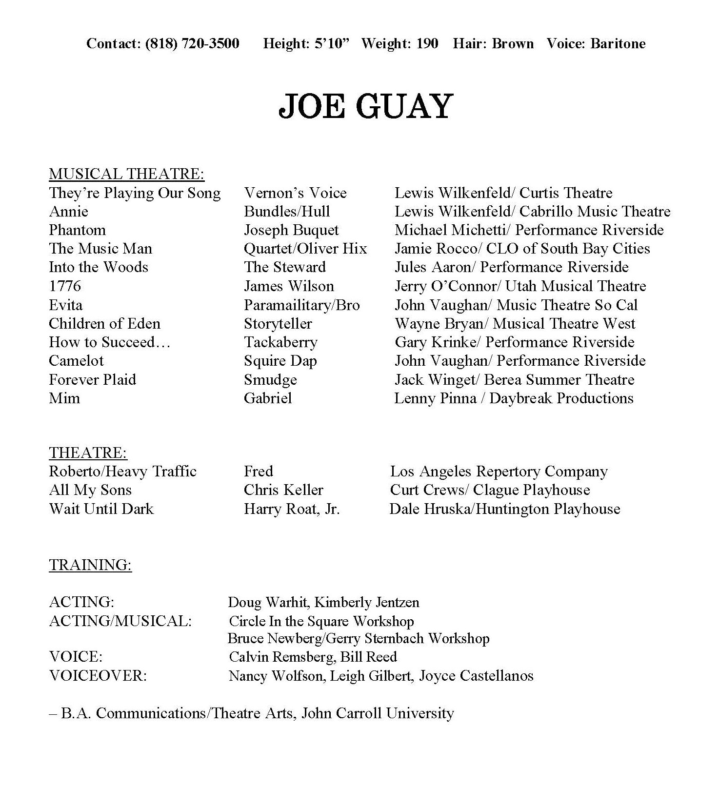 Joe Guay Acting Resume